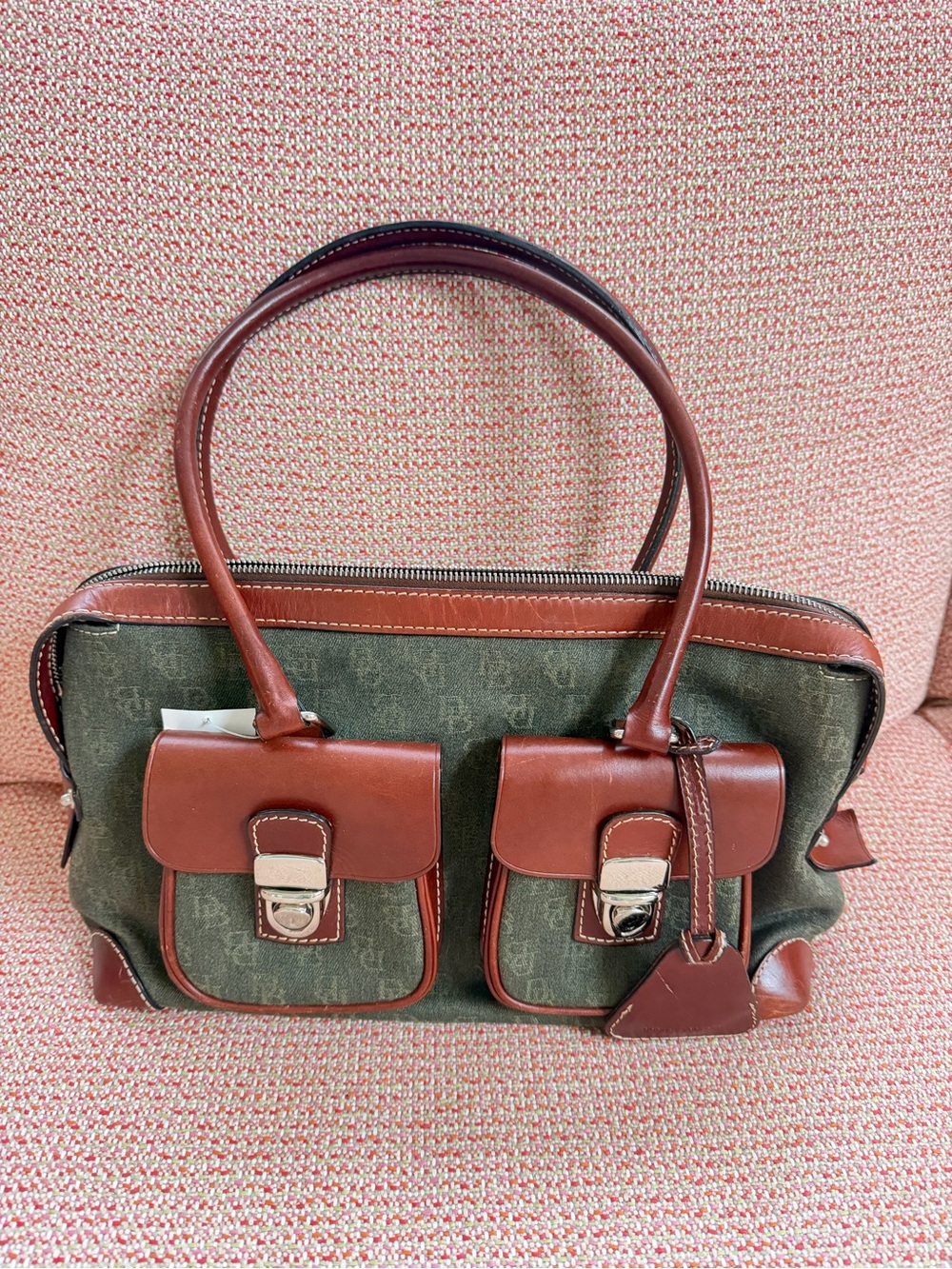 Dooney and Bourke Double Pocket Canvas Satchel.
